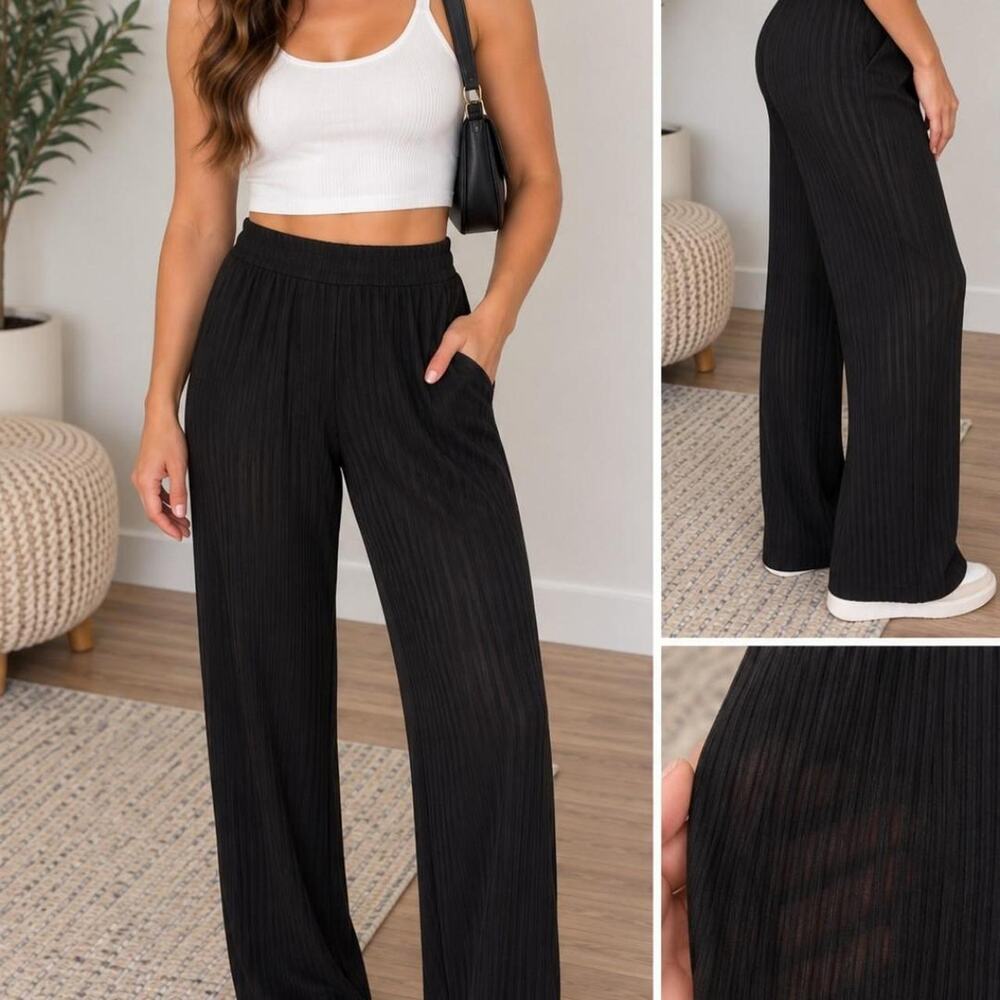 Asos sheer black ribbed wide legged pants